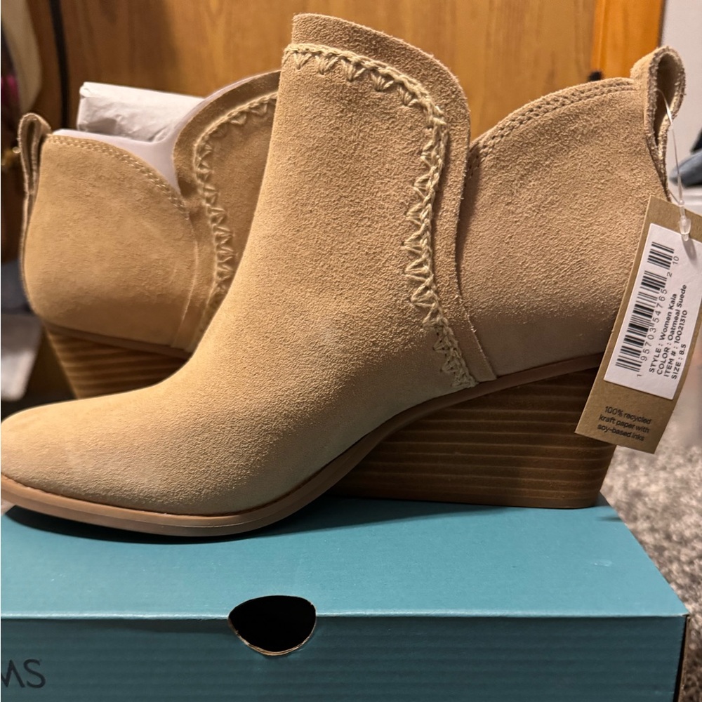 Toms Beige Suede Ankle Booties